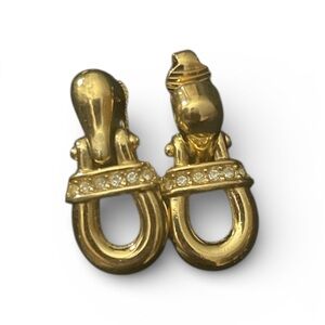 Vintage Burberry Gold tone clip on Earrings with Crystal Accents